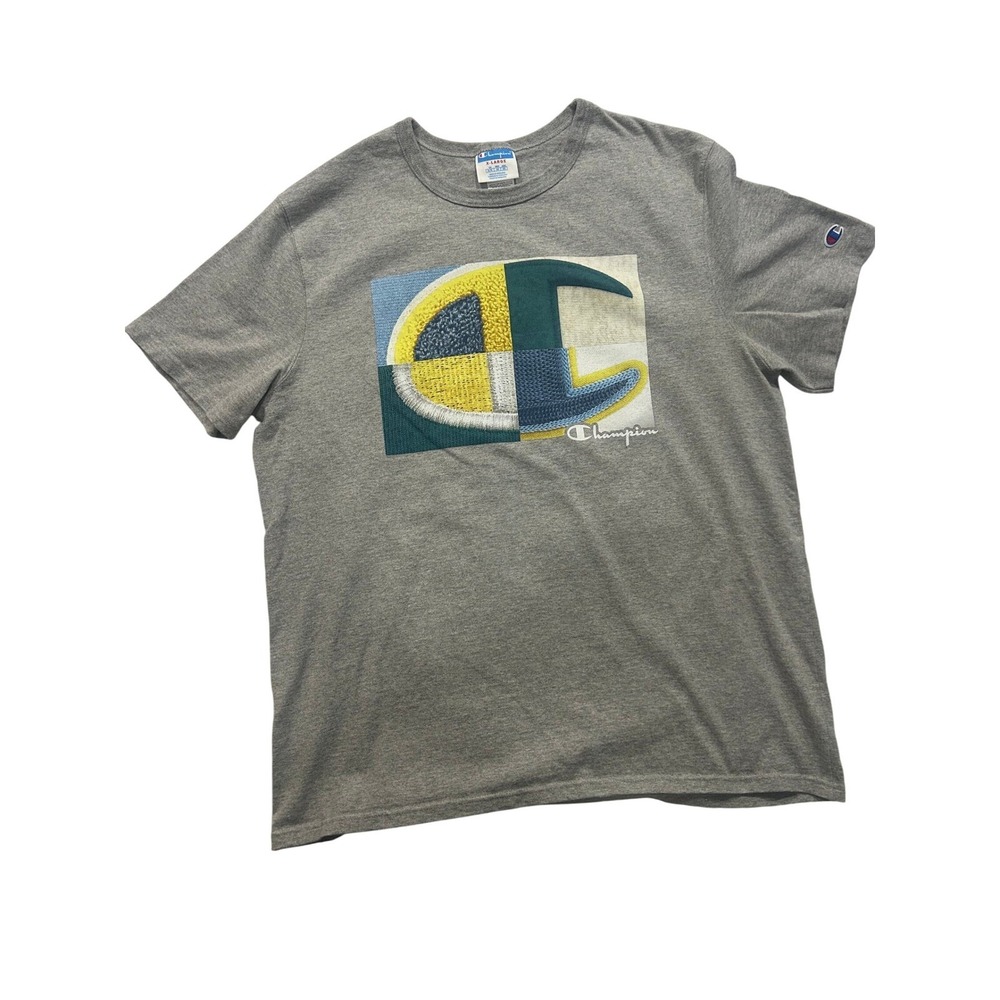 Champion Graphic T-Shirt Embroidered Logo Crew Neck‎ Tee Heather Gray XL (576)